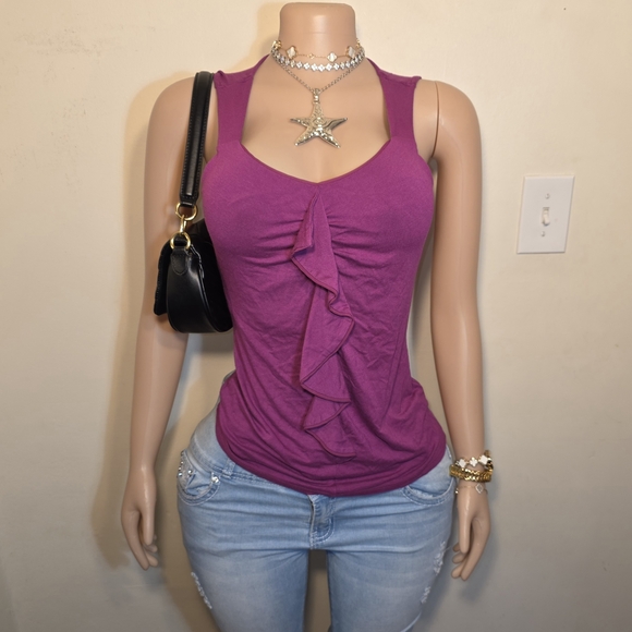 White House Black Market Tops - ☆White House Black Market Magenta Ruffle Tank Top☆